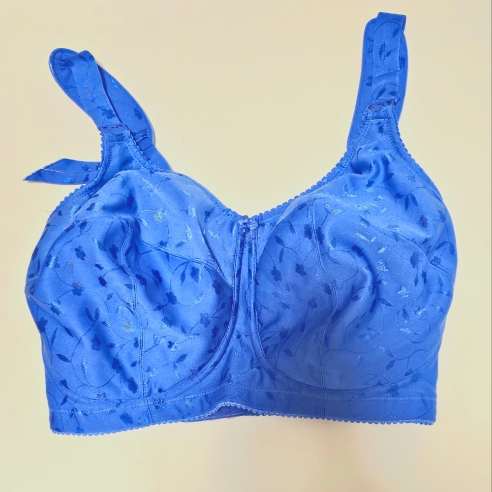 Elila Jaquard Full Coverage Wireless Soft Cup Bra Cobalt Blue Padded Straps 36J
